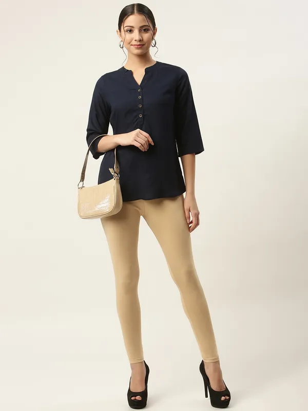 Light_Khaki_Viscose_Rayon_Elasticated_Waistband_Ankle_Length_Leggings_For_Women_&_Girls