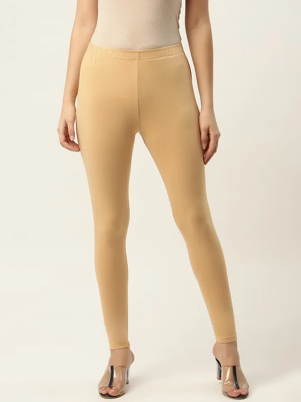Beige_Viscose_Rayon_Elasticated_Waistband_Ankle_Length_Leggings_For_Women_&_Girls
