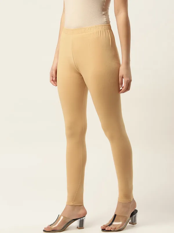 Beige_Viscose_Rayon_Elasticated_Waistband_Ankle_Length_Leggings_For_Women_&_Girls