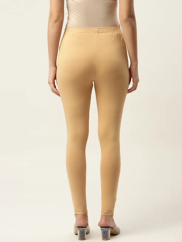 Beige_Viscose_Rayon_Elasticated_Waistband_Ankle_Length_Leggings_For_Women_&_Girls