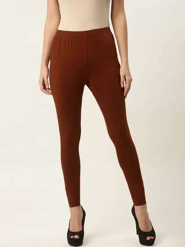 Rust_Viscose_Rayon_Elasticated_Waistband_Ankle_Length_Leggings_For_Women_&_Girls