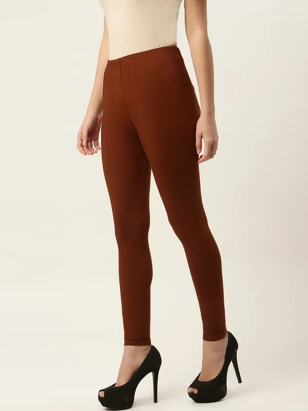 Rust_Viscose_Rayon_Elasticated_Waistband_Ankle_Length_Leggings_For_Women_&_Girls