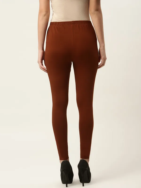 Rust_Viscose_Rayon_Elasticated_Waistband_Ankle_Length_Leggings_For_Women_&_Girls