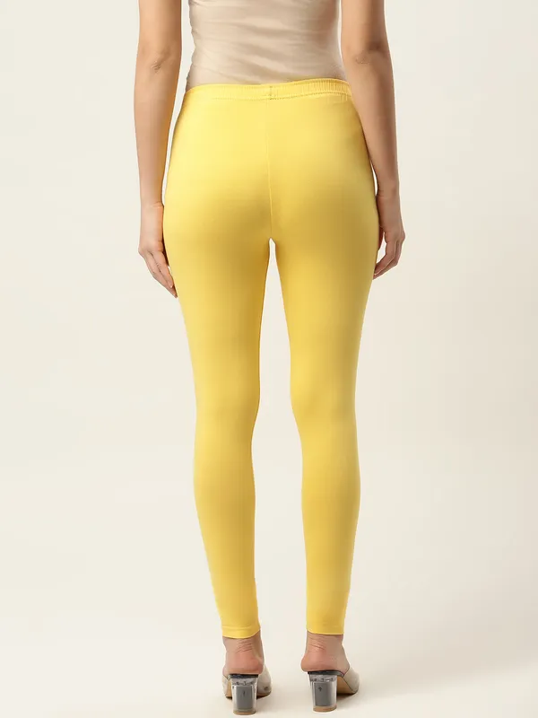 Yellow_Viscose_Rayon_Elasticated_Waistband_Ankle_Length_Leggings_For_Women_&_Girls