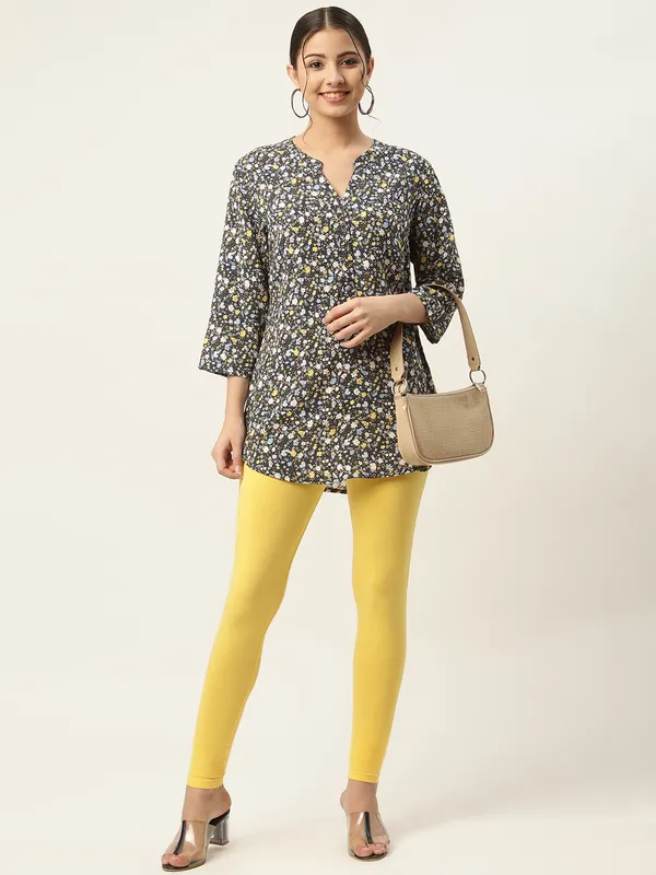 Yellow_Viscose_Rayon_Elasticated_Waistband_Ankle_Length_Leggings_For_Women_&_Girls
