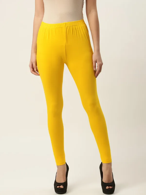 Light_Yellow_Viscose_Rayon_Elasticated_Waistband_Ankle_Length_Leggings_For_Women_&_Girls