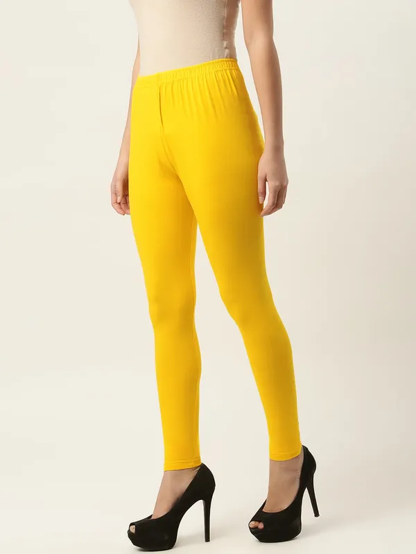 Light_Yellow_Viscose_Rayon_Elasticated_Waistband_Ankle_Length_Leggings_For_Women_&_Girls