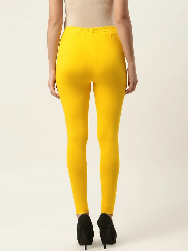 Light_Yellow_Viscose_Rayon_Elasticated_Waistband_Ankle_Length_Leggings_For_Women_&_Girls