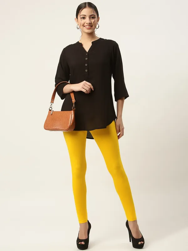 Light_Yellow_Viscose_Rayon_Elasticated_Waistband_Ankle_Length_Leggings_For_Women_&_Girls