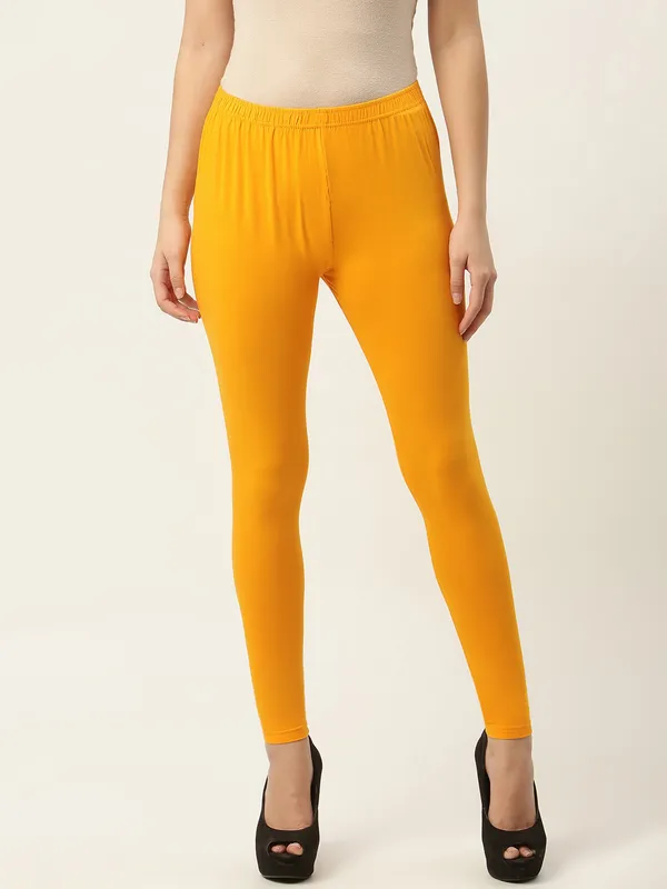Dark_Yellow_Viscose_Rayon_Elasticated_Waistband_Ankle_Length_Leggings_For_Women_&_Girls