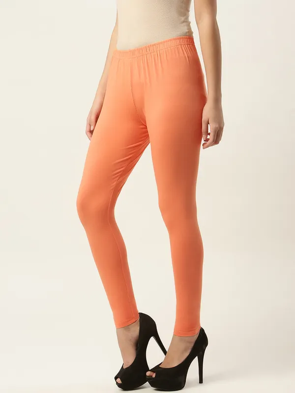 Dusty_Orange_Viscose_Rayon_Elasticated_Waistband_Ankle_Length_Leggings_For_Women_&_Girls