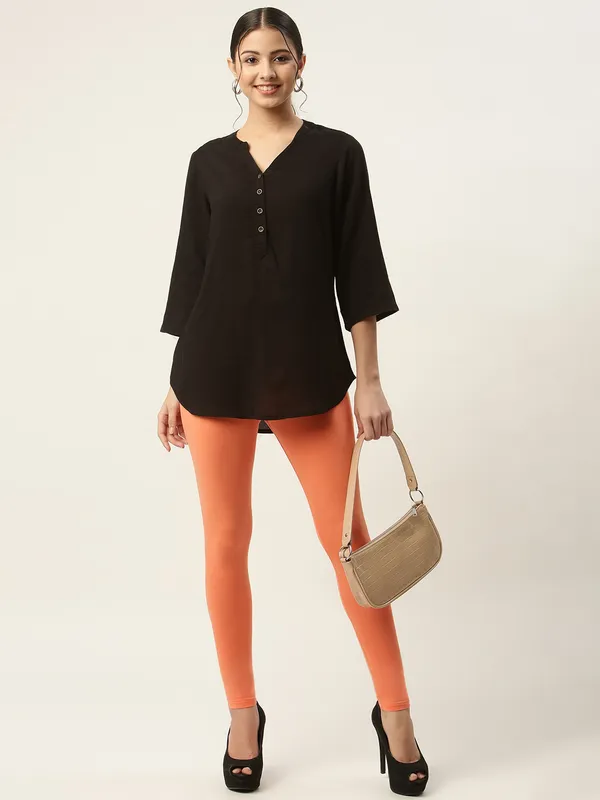 Dusty_Orange_Viscose_Rayon_Elasticated_Waistband_Ankle_Length_Leggings_For_Women_&_Girls