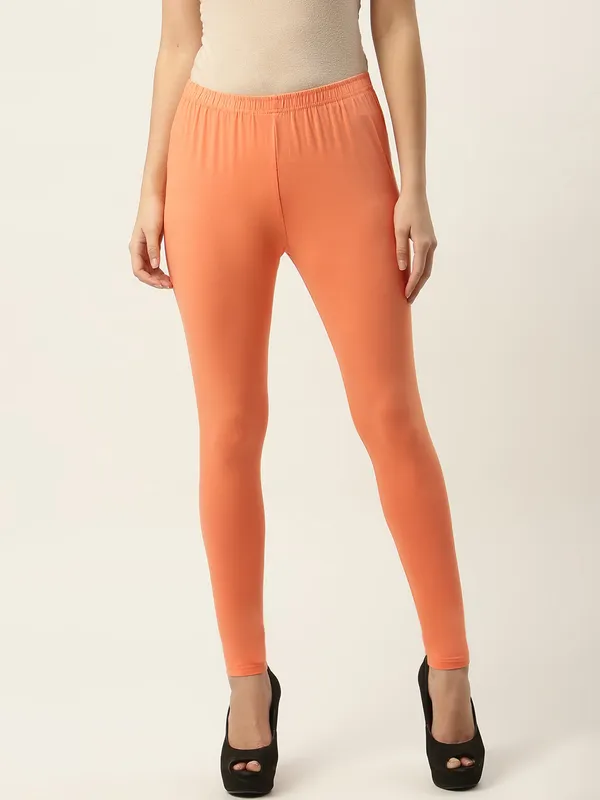 Dusty_Orange_Viscose_Rayon_Elasticated_Waistband_Ankle_Length_Leggings_For_Women_&_Girls