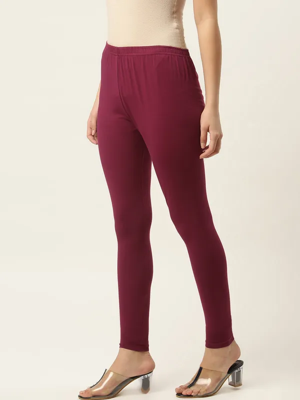 Dark_Purple_Viscose_Rayon_Elasticated_Waistband_Ankle_Length_Leggings_For_Women_&_Girls