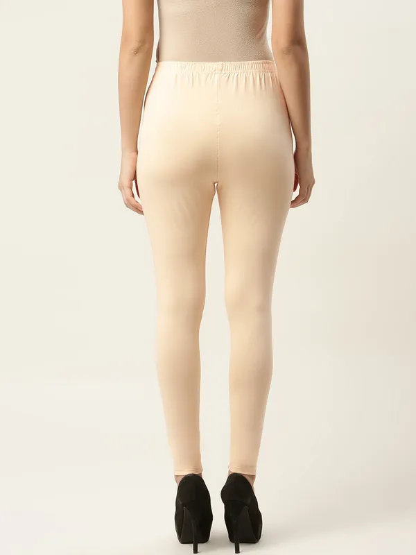 Cream_Viscose_Rayon_Elasticated_Waistband_Ankle_Length_Leggings_For_Women_&_Girls