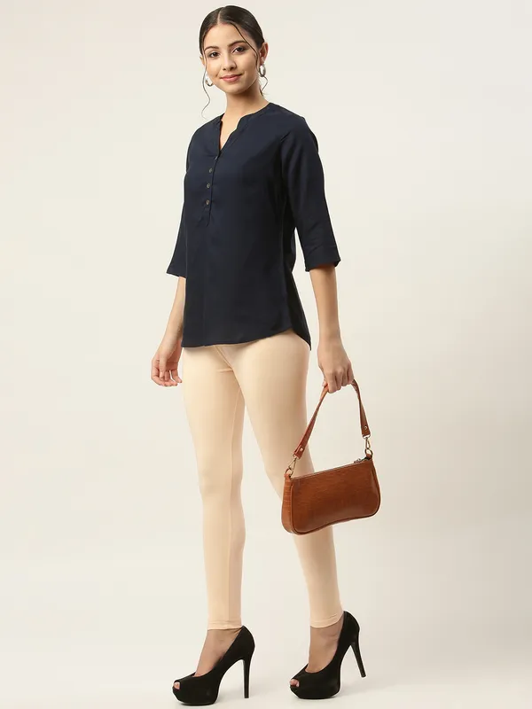Cream_Viscose_Rayon_Elasticated_Waistband_Ankle_Length_Leggings_For_Women_&_Girls