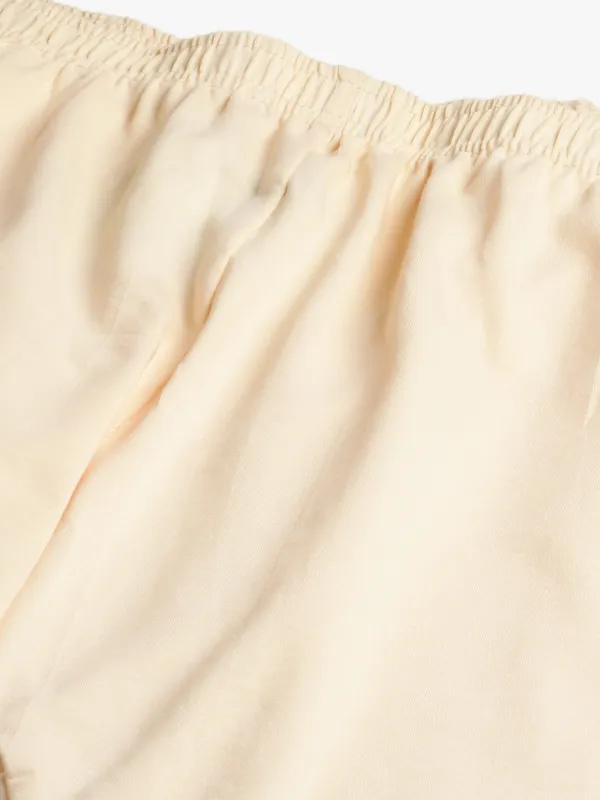 Cream_Viscose_Rayon_Elasticated_Waistband_Ankle_Length_Leggings_For_Women_&_Girls