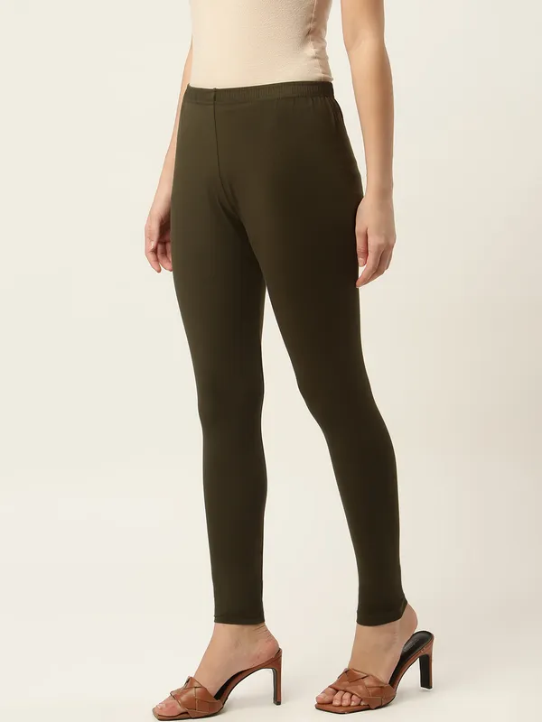 Dark_Green_Viscose_Rayon_Elasticated_Waistband_Ankle_Length_Leggings_For_Women_&_Girls