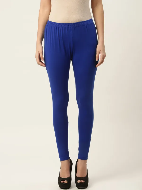 Royal_Blue_Viscose_Rayon_Elasticated_Waistband_Ankle_Length_Leggings_For_Women_&_Girls