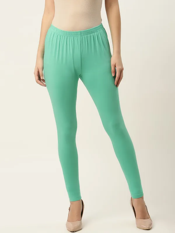 Pista_Green_Viscose_Rayon_Elasticated_Waistband_Ankle_Length_Leggings_For_Women_&_Girls