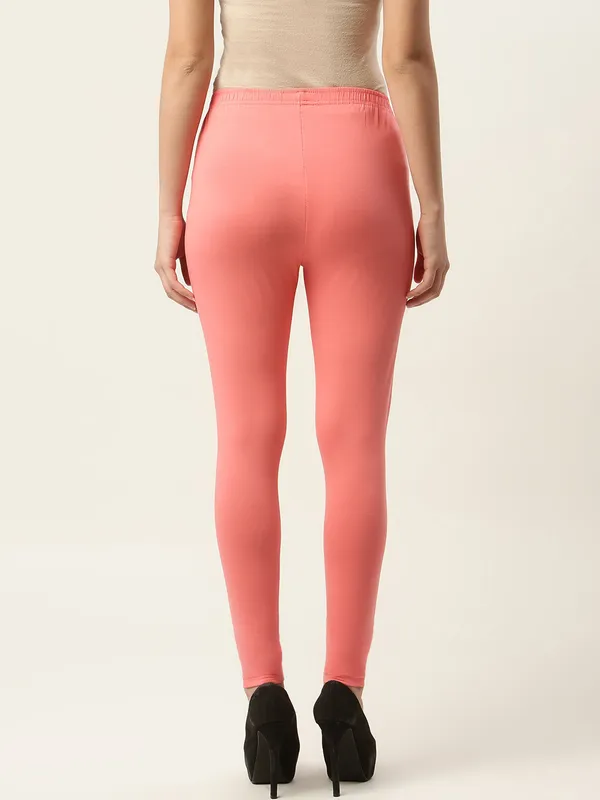 Peach_Viscose_Rayon_Elasticated_Waistband_Ankle_Length_Leggings_For_Women_&_Girls