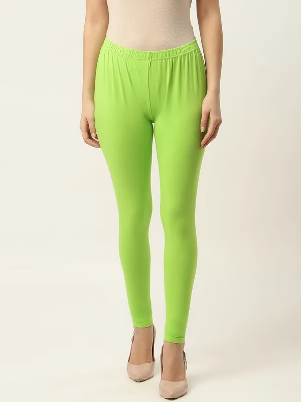 Light_Green_Viscose_Rayon_Elasticated_Waistband_Ankle_Length_Leggings_For_Women_&_Girls