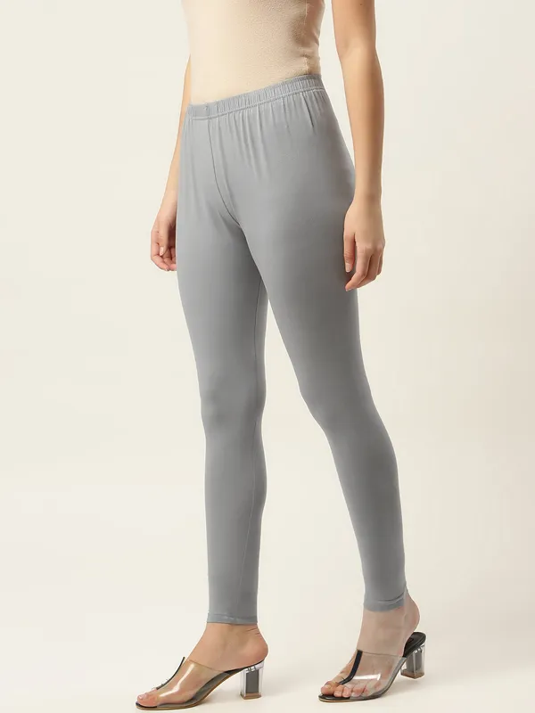 Grey_Viscose_Rayon_Elasticated_Waistband_Ankle_Length_Leggings_For_Women_&_Girls