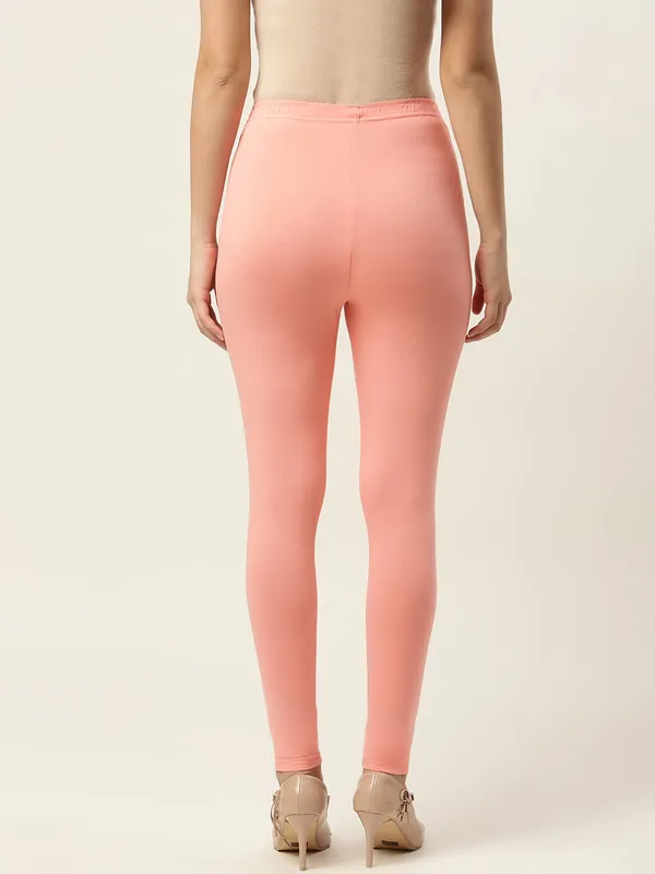 Light_Peach_Viscose_Rayon_Elasticated_Waistband_Ankle_Length_Leggings_For_Women_&_Girls
