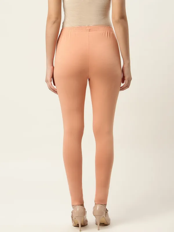 Apricot_Viscose_Rayon_Elasticated_Waistband_Ankle_Length_Leggings_For_Women_&_Girls