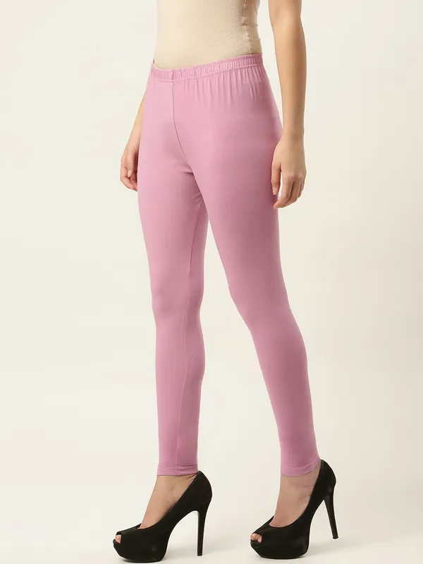 Dusty_Pink_Viscose_Rayon_Elasticated_Waistband_Ankle_Length_Leggings_For_Women_&_Girls