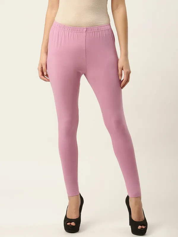 Dusty_Pink_Viscose_Rayon_Elasticated_Waistband_Ankle_Length_Leggings_For_Women_&_Girls