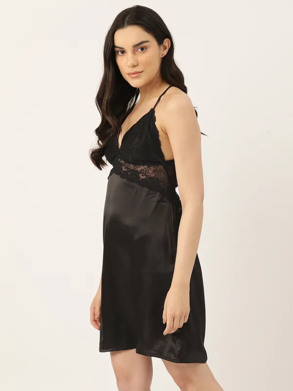 Black_Icy_Silk_Satin_Nightwear/_Nighty_For_Women