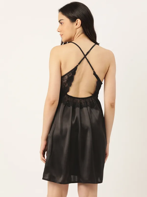 Black_Icy_Silk_Satin_Nightwear/_Nighty_For_Women