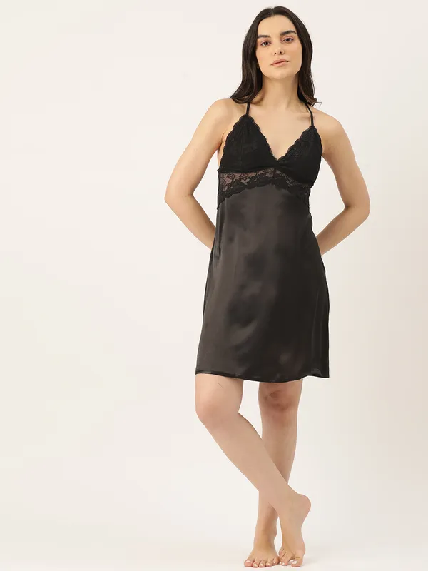 Black_Icy_Silk_Satin_Nightwear/_Nighty_For_Women