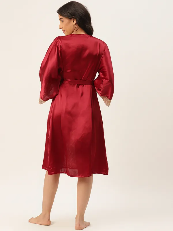 Maroon_Satin_Robe_With_Lace_For_Women