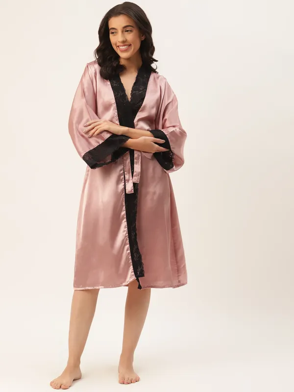 Rust_Satin_Robe_With_Lace_For_Women
