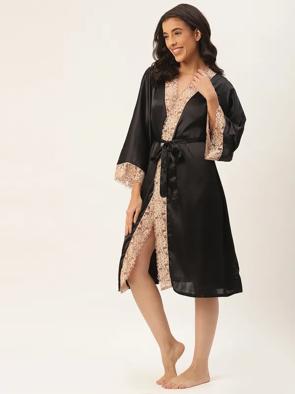 Black_Satin_Robe_With_Lace_For_Women
