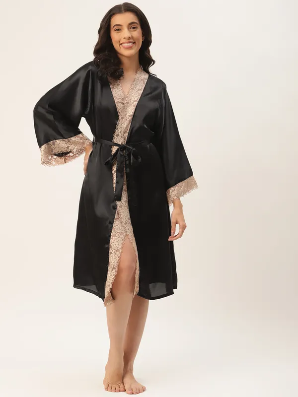 Black_Satin_Robe_With_Lace_For_Women