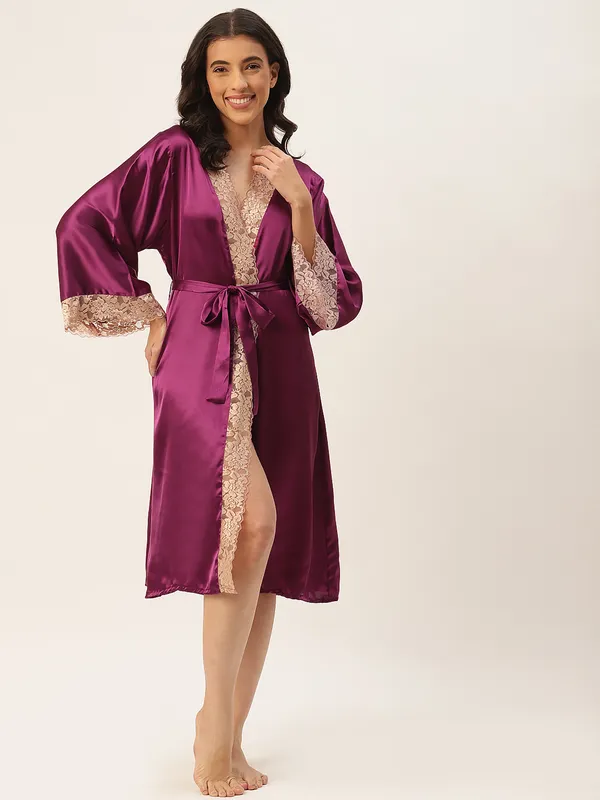 Wine_Satin_Robe_With_Lace_For_Women