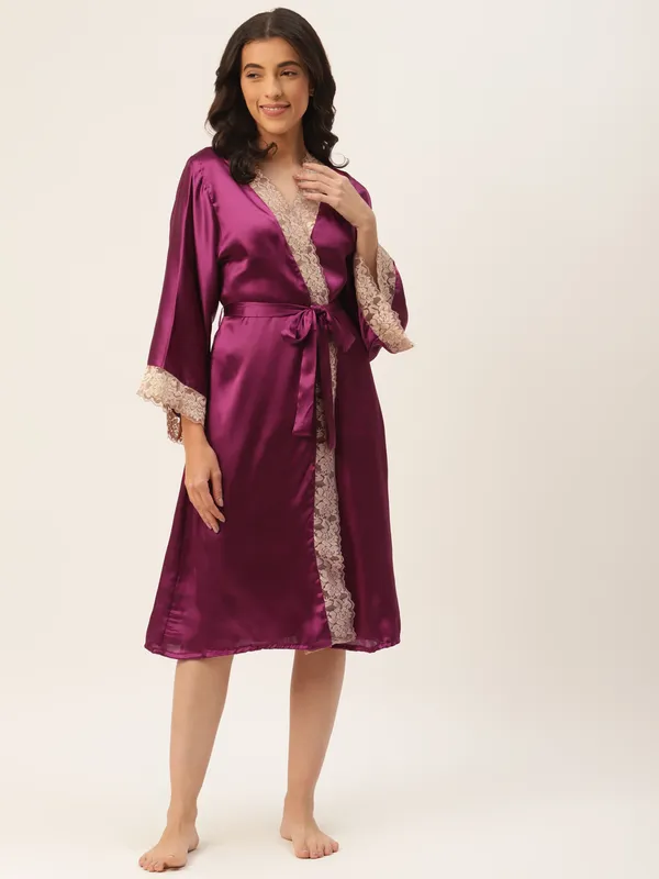 Wine_Satin_Robe_With_Lace_For_Women