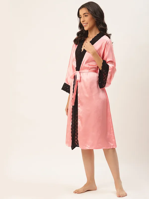 Peach_Satin_Robe_With_Lace_For_Women