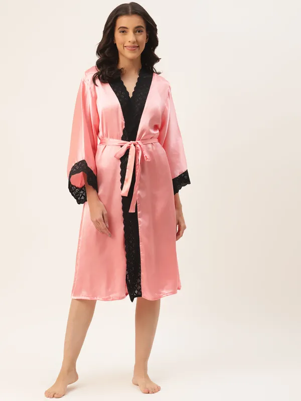 Peach_Satin_Robe_With_Lace_For_Women