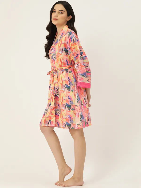 Peach_Printed_Peach_Robe_With_Lace_For_Women