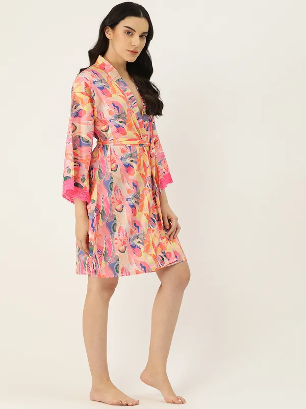 Peach_Printed_Peach_Robe_With_Lace_For_Women