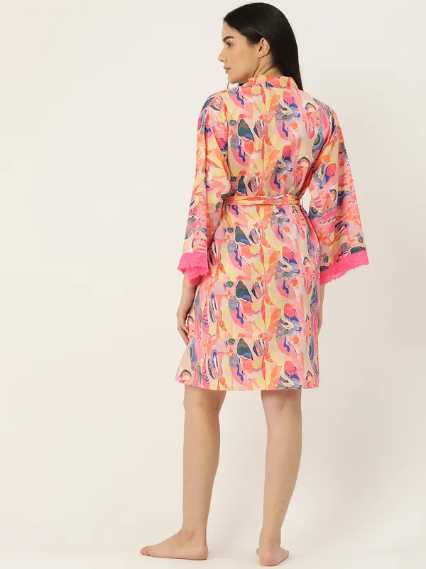 Peach_Printed_Peach_Robe_With_Lace_For_Women