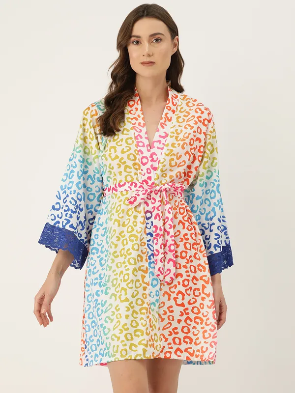 White_Block_Printed_Robe_With_Lace_For_Women
