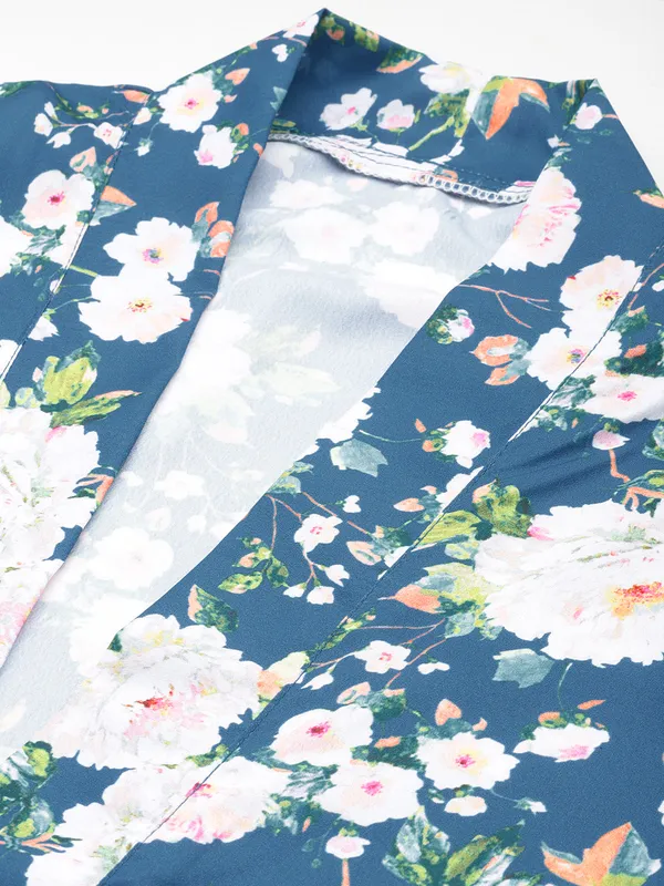 Blue_Floral_Printed_Robe_With_Lace_For_Women
