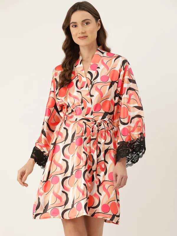 Orange_Printed_Satin_Robe_With_Lace_For_Women