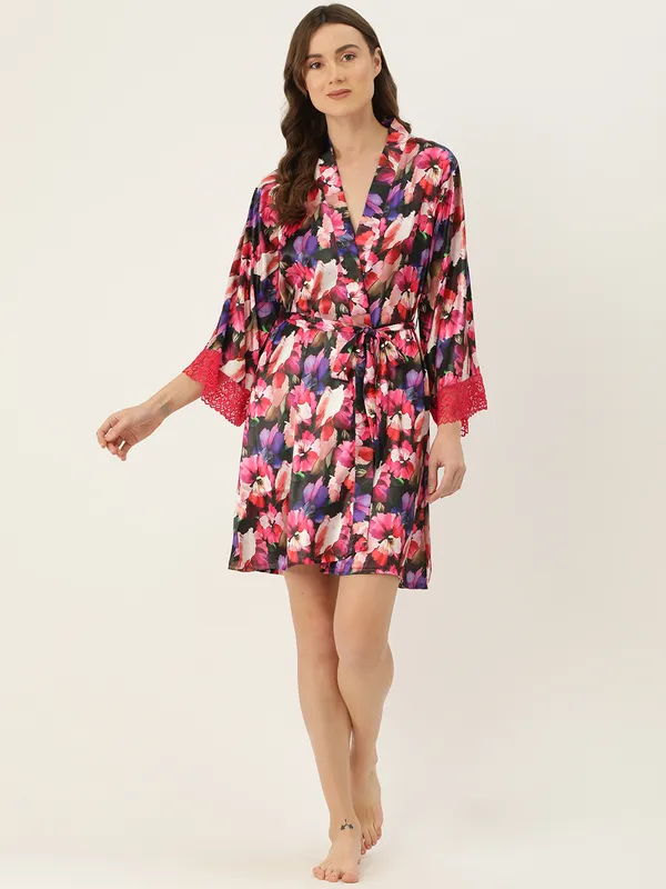 Multicolor_Printed_Satin_Robe_With_Lace_For_Women
