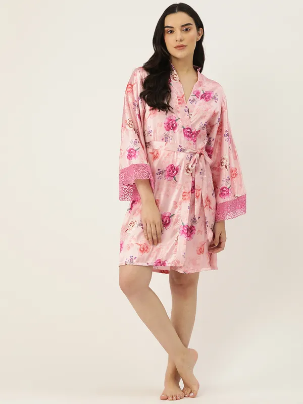 Peach_Printed_Satin_Robe_With_Lace_For_Women